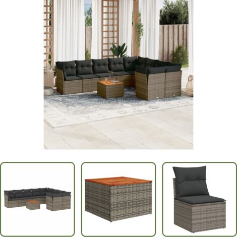 vidaXL Tavolo da giardino - Set Divano da Giardino 10 pz con Cuscini Grigio in Polyrattan