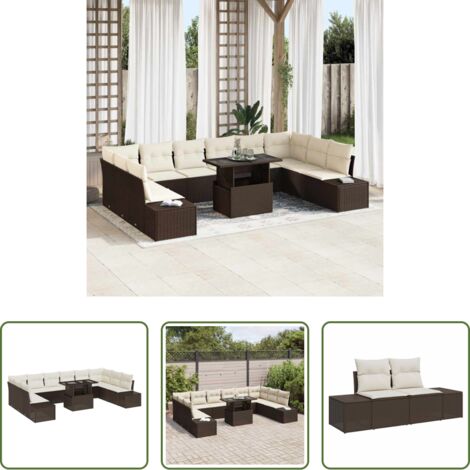 vidaXL Tavolo da giardino -  Set Divano da Giardino 11 pcs Marrone Poly Rattan