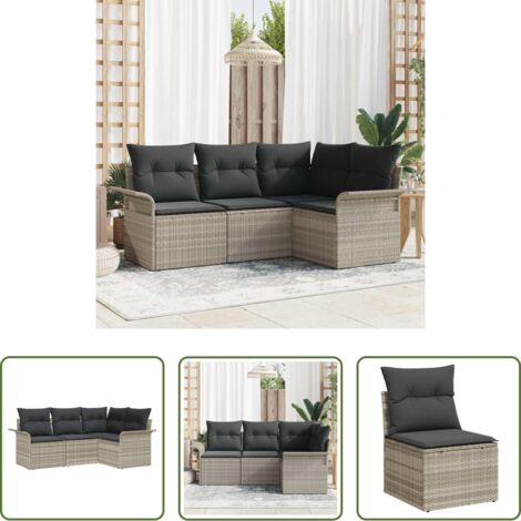 vidaXL Tavolo da giardino -  Set Divano da Giardino 4 pcs Grigio chiaro polyrattan