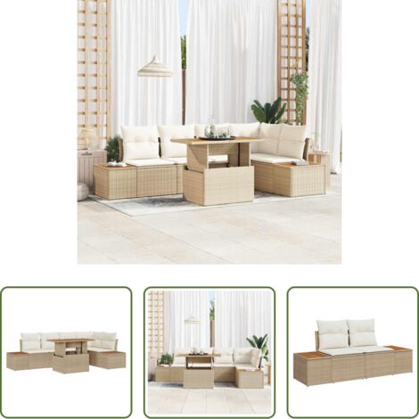 vidaXL Tavolo da giardino -  Set Divano da Giardino 6 pcs Beige Poly Rattan