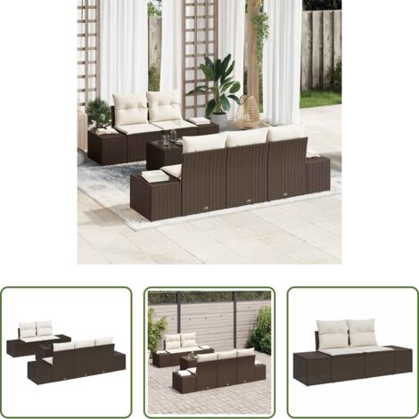 vidaXL Tavolo da giardino -  Set Divano da Giardino 6 pcs Marrone e Crema polyrattan