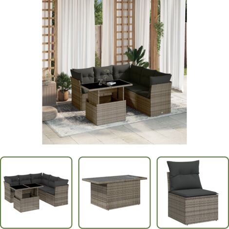 vidaXL Tavolo da giardino -  Set Divano da Giardino 6 pz con Cuscini Grigio in Polyrattan