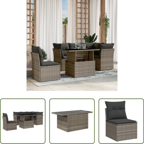 vidaXL Tavolo da giardino -  Set Divano da Giardino 6 pz con Cuscini Grigio in Polyrattan