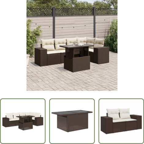 vidaXL Tavolo da giardino -  Set Divano da Giardino 6 pz con Cuscini Marrone in Polyrattan