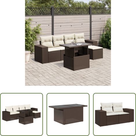 vidaXL Tavolo da giardino -  Set Divano da Giardino 6 pz con Cuscini Marrone in Polyrattan