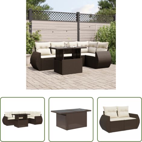vidaXL Tavolo da giardino -  Set Divano da Giardino 6 pz con Cuscini Marrone in Polyrattan