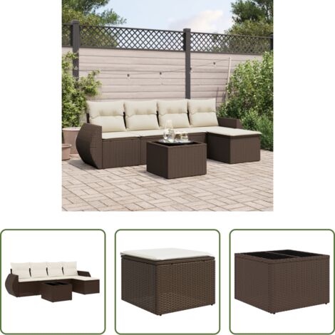 vidaXL Tavolo da giardino -  Set Divano da Giardino 6 pz con Cuscini Marrone in Polyrattan