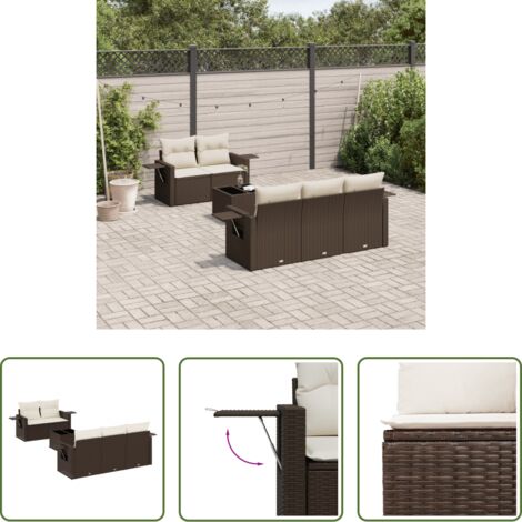 vidaXL Tavolo da giardino -  Set Divano da Giardino 6 pz con Cuscini Marrone in Polyrattan