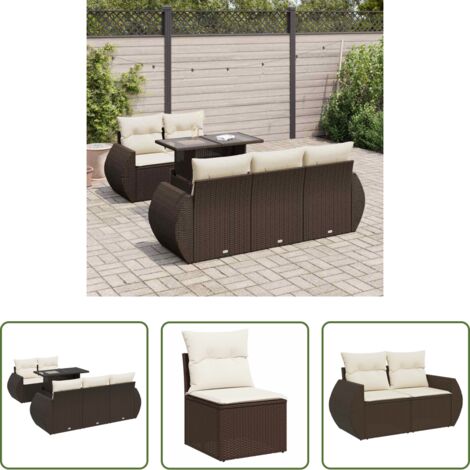 vidaXL Tavolo da giardino -  Set Divano da Giardino 6 pz con Cuscini Marrone in Polyrattan
