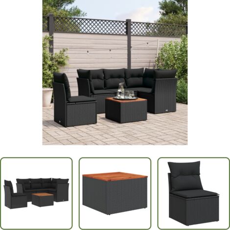 vidaXL Tavolo da giardino -  Set Divano da Giardino 6 pz con Cuscini Nero in Polyrattan