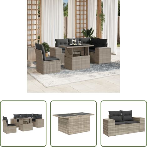 vidaXL Tavolo da giardino -  Set Divano da Giardino 6pz con Cuscini Grigio Chiaro Polyrattan