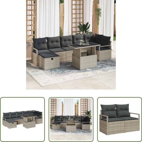 vidaXL Tavolo da giardino -  Set Divano da Giardino 8 pcs Grigio chiaro Poly Rattan