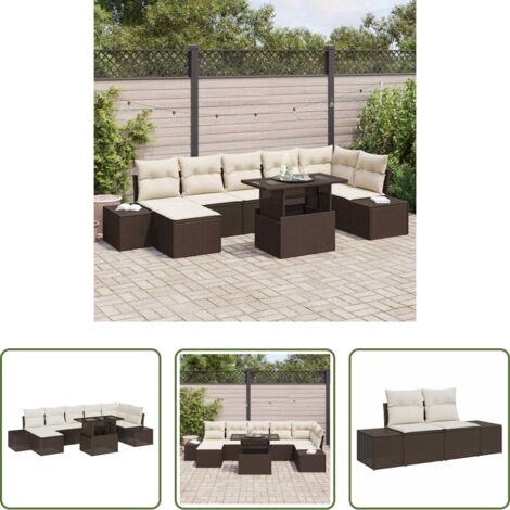 vidaXL Tavolo da giardino -  Set Divano da Giardino 8 pcs Marrone Poly Rattan