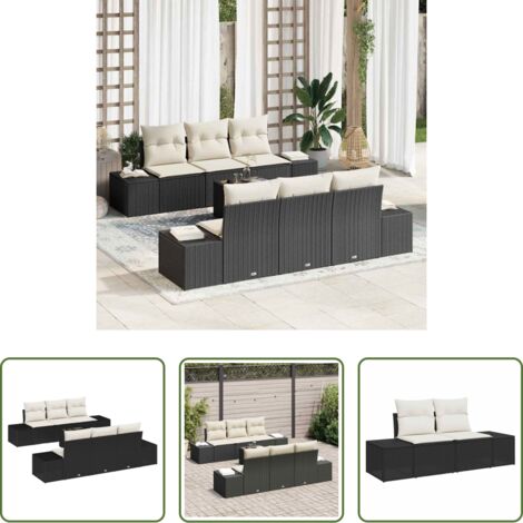 vidaXL Tavolo da giardino -  Set Divano da Giardino 8 pcs Nero e Crema polyrattan