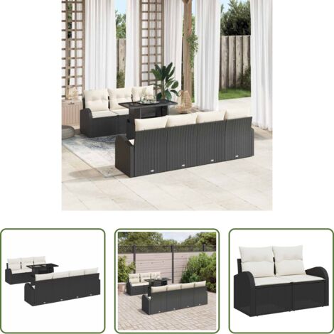 vidaXL Tavolo da giardino -  Set Divano da Giardino 8 pcs Nero Rattan in Polipropilene