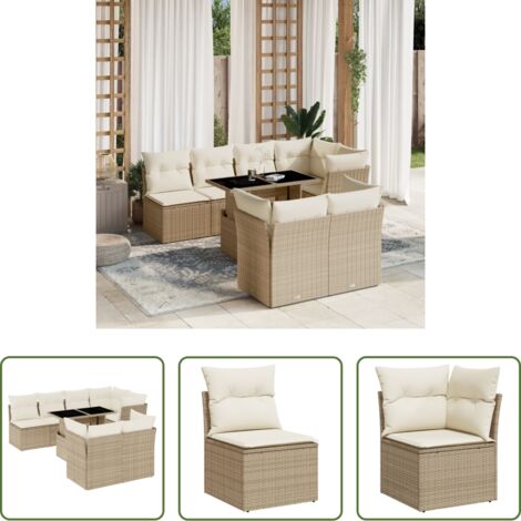 vidaXL Tavolo da giardino -  Set Divano da Giardino 8 pz con Cuscini Beige in Polyrattan