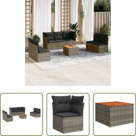 vidaXL Tavolo da giardino -  Set Divano da Giardino 8 pz con Cuscini Grigio in Polyrattan