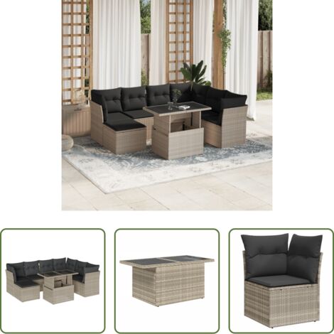 vidaXL Tavolo da giardino -  Set Divano da Giardino 8pz con Cuscini Grigio Chiaro Polyrattan