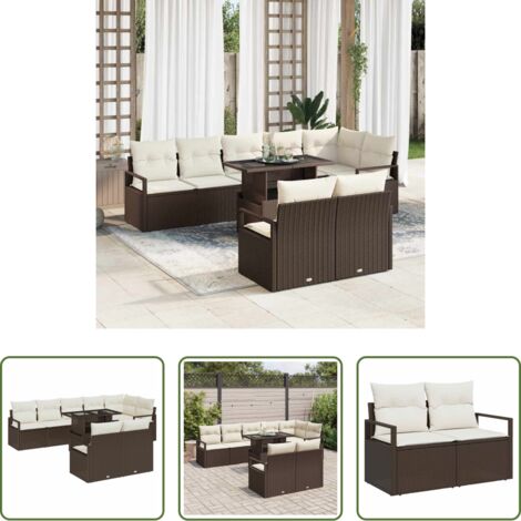 vidaXL Tavolo da giardino -  Set Divano da Giardino 9 pcs Marrone Poly Rattan