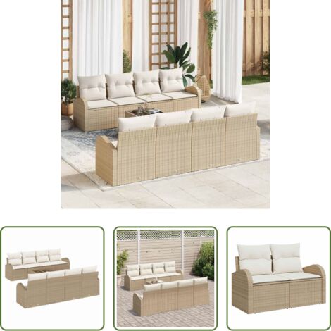 vidaXL Tavolo da giardino -  Set Divano da Giardino Beige 55 x 55 x 37 cm polyrattan
