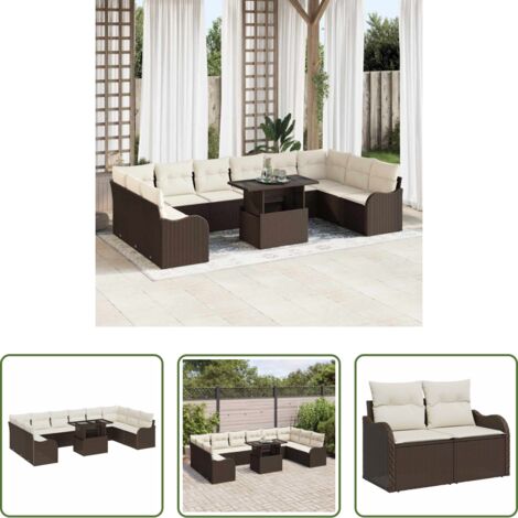 vidaXL Tavolo da giardino -  Set Divano da Giardino con cuscino 11 pcs Marrone Poly Rattan