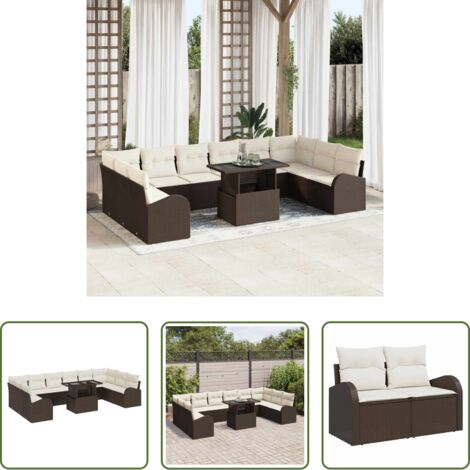vidaXL Tavolo da giardino -  Set Divano da Giardino con cuscino 11 pcs Marrone Poly Rattan