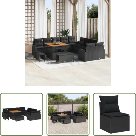 vidaXL Tavolo da giardino -  Set Divano da Giardino con cuscino 13 pcs Nero polyrattan