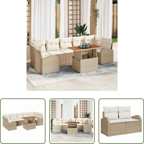 vidaXL Tavolo da giardino -  Set Divano da Giardino con cuscino 8 pcs beige e panna