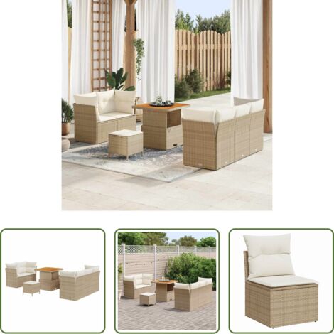 vidaXL Tavolo da giardino -  Set Divano da Giardino con cuscino 8 pcs beige e panna