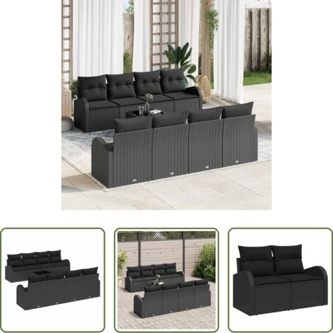 vidaXL Tavolo da giardino -  Set Divano da Giardino Nero 55 x 55 x 37 cm polyrattan