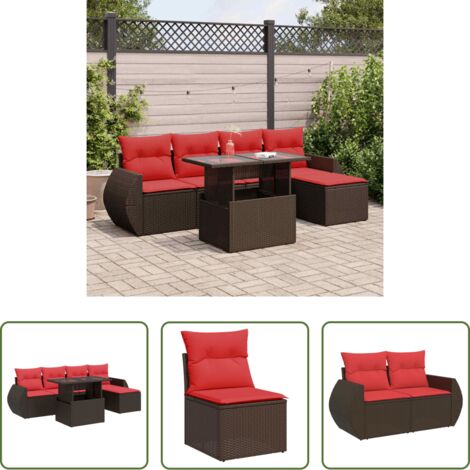 vidaXL Tavolo da giardino - Set Divano Giardino 6 pz con Cuscini Marrone Polyrattan Acacia