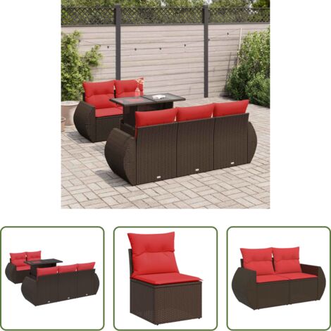 vidaXL Tavolo da giardino - Set Divano Giardino 6 pz con Cuscini Marrone Polyrattan Acacia