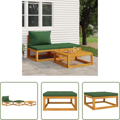 vidaXL Tavolo da giardino -  Set Mobili da Giardino 3pz con Cuscini Legno Massello di Acacia
