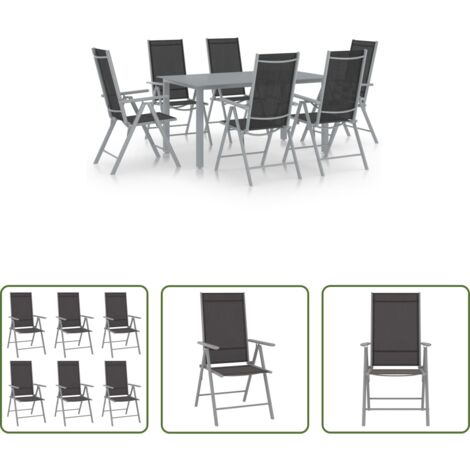 vidaXL Tavolo da giardino -  Set Mobili da Pranzo per Giardino 7 pz Alluminio Argento e Nero
