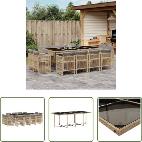 vidaXL Tavolo da giardino -  Set Pranzo da Giardino 13 pz con Cuscini Beige Misto Polyrattan