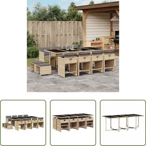 vidaXL Tavolo da giardino -  Set Pranzo da Giardino 13 pz con Cuscini Beige Misto Polyrattan