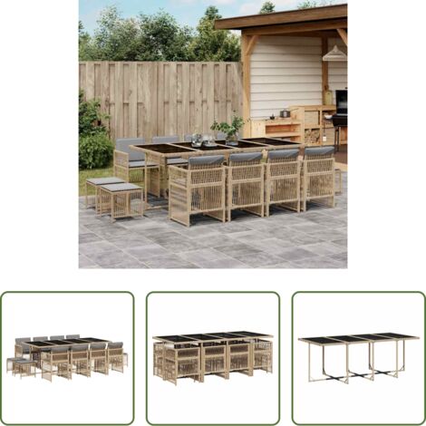 vidaXL Tavolo da giardino -  Set Pranzo da Giardino 13 pz con Cuscini Beige Misto Polyrattan