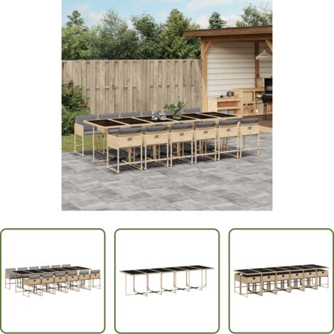vidaXL Tavolo da giardino -  Set Pranzo da Giardino 13 pz con Cuscini Beige Misto Polyrattan