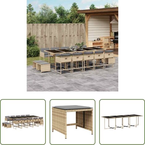vidaXL Tavolo da giardino -  Set Pranzo da Giardino 15 pz con Cuscini Beige Misto Polyrattan