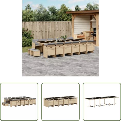 vidaXL Tavolo da giardino -  Set Pranzo da Giardino 17 pz con Cuscini Beige Misto Polyrattan