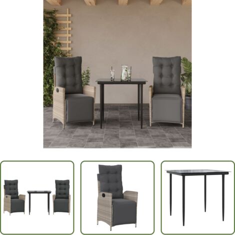 vidaXL Tavolo da giardino -  Set Pranzo da Giardino 3pz con Cuscini Grigio Chiaro Polyrattan