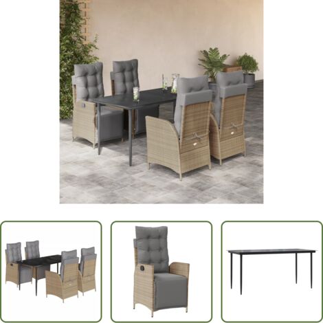 vidaXL Tavolo da giardino -  Set Pranzo da Giardino 5 pz con Cuscini Beige Misto Polyrattan