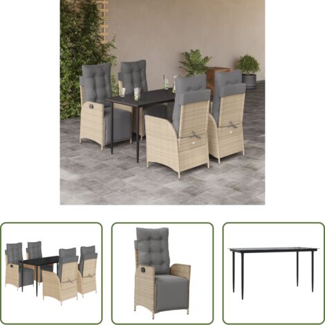 vidaXL Tavolo da giardino -  Set Pranzo da Giardino 5 pz con Cuscini Beige Misto Polyrattan