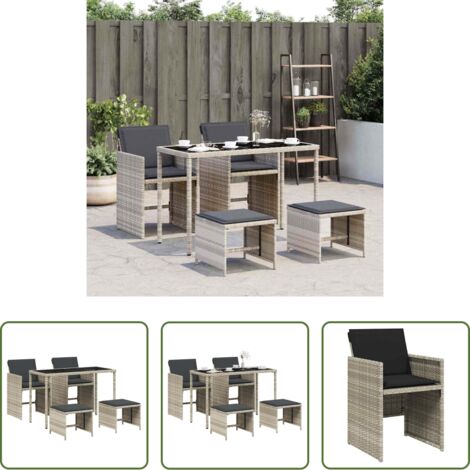 vidaXL Tavolo da giardino -  Set Pranzo da Giardino 5pz con Cuscini Grigio Chiaro Polyrattan
