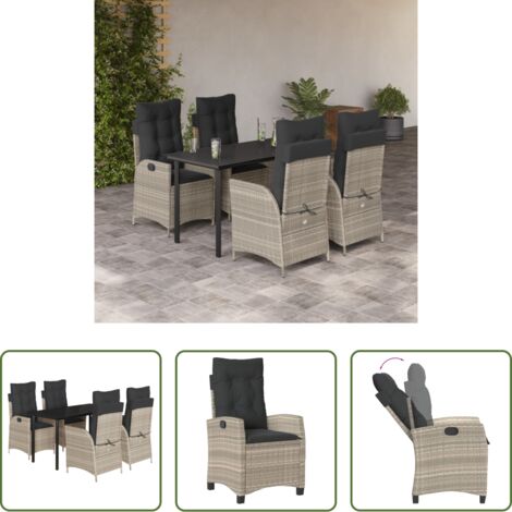 vidaXL Tavolo da giardino -  Set Pranzo da Giardino 5pz con Cuscini Grigio Chiaro Polyrattan