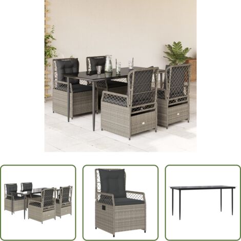 vidaXL Tavolo da giardino -  Set Pranzo da Giardino 5pz con Cuscini Grigio Chiaro Polyrattan