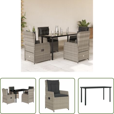 vidaXL Tavolo da giardino -  Set Pranzo da Giardino 5pz con Cuscini Grigio Chiaro Polyrattan