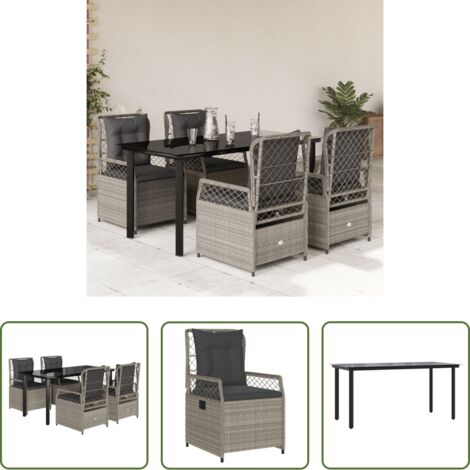 vidaXL Tavolo da giardino -  Set Pranzo da Giardino 5pz con Cuscini Grigio Chiaro Polyrattan