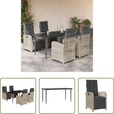 vidaXL Tavolo da giardino -  Set Pranzo da Giardino 5pz con Cuscini Grigio Chiaro Polyrattan