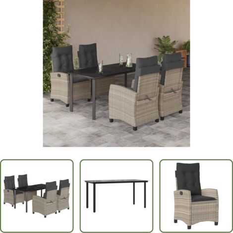 vidaXL Tavolo da giardino -  Set Pranzo da Giardino 5pz con Cuscini Grigio Chiaro Polyrattan